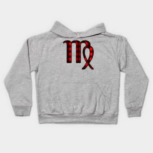 Virgo Zodiac Horoscope Symbol in Black and Red Buffalo Plaid Kids Hoodie